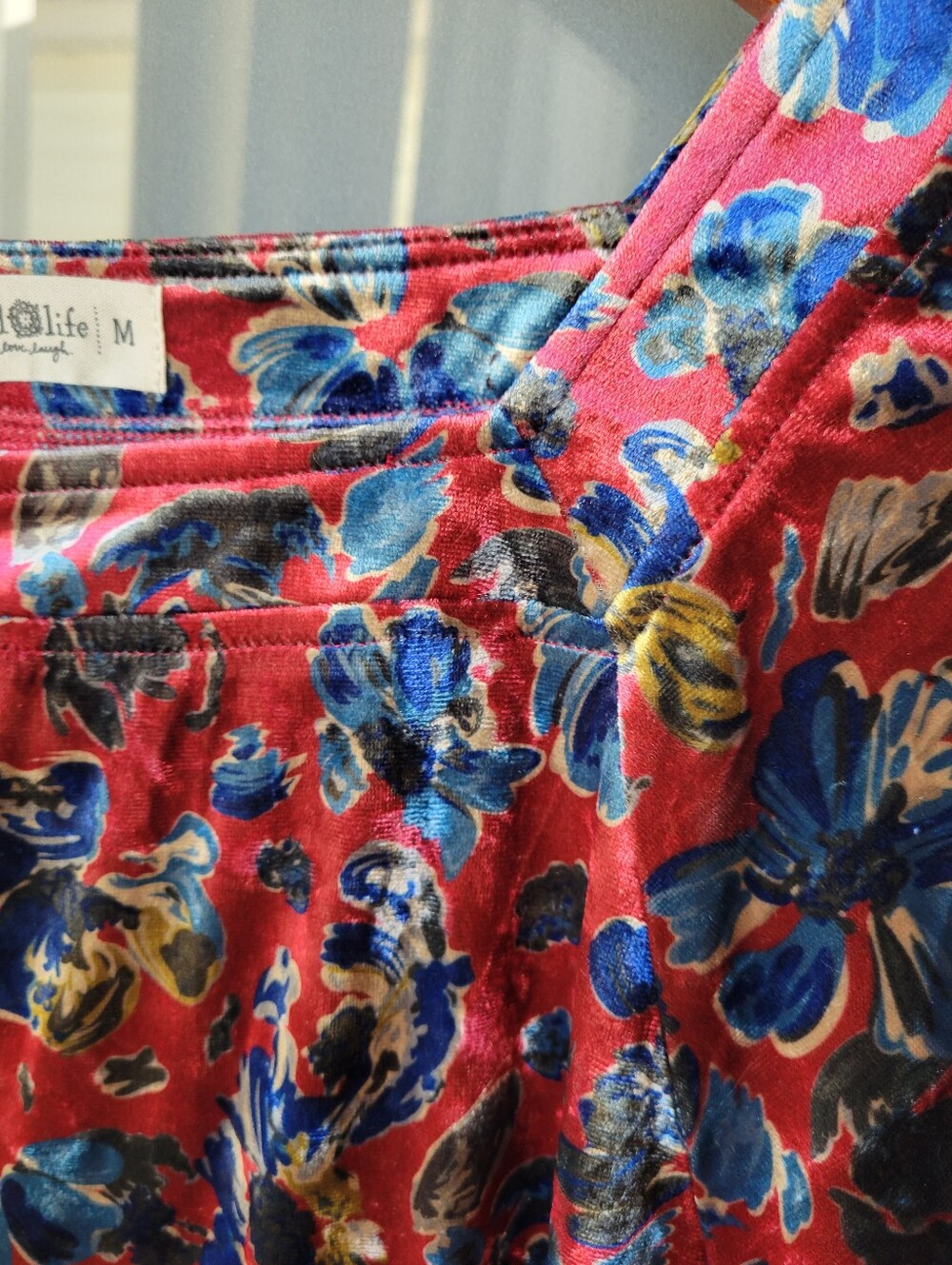 Natural Life Berkley Velvet Maxi Women's Dress Size M Red Blue Pattern Floral - Picture 14 of 15